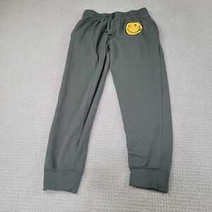 Nirvana Sweatpants Youth Boys Large Green Pants Cuffed Fleece Jogger Smiley Face